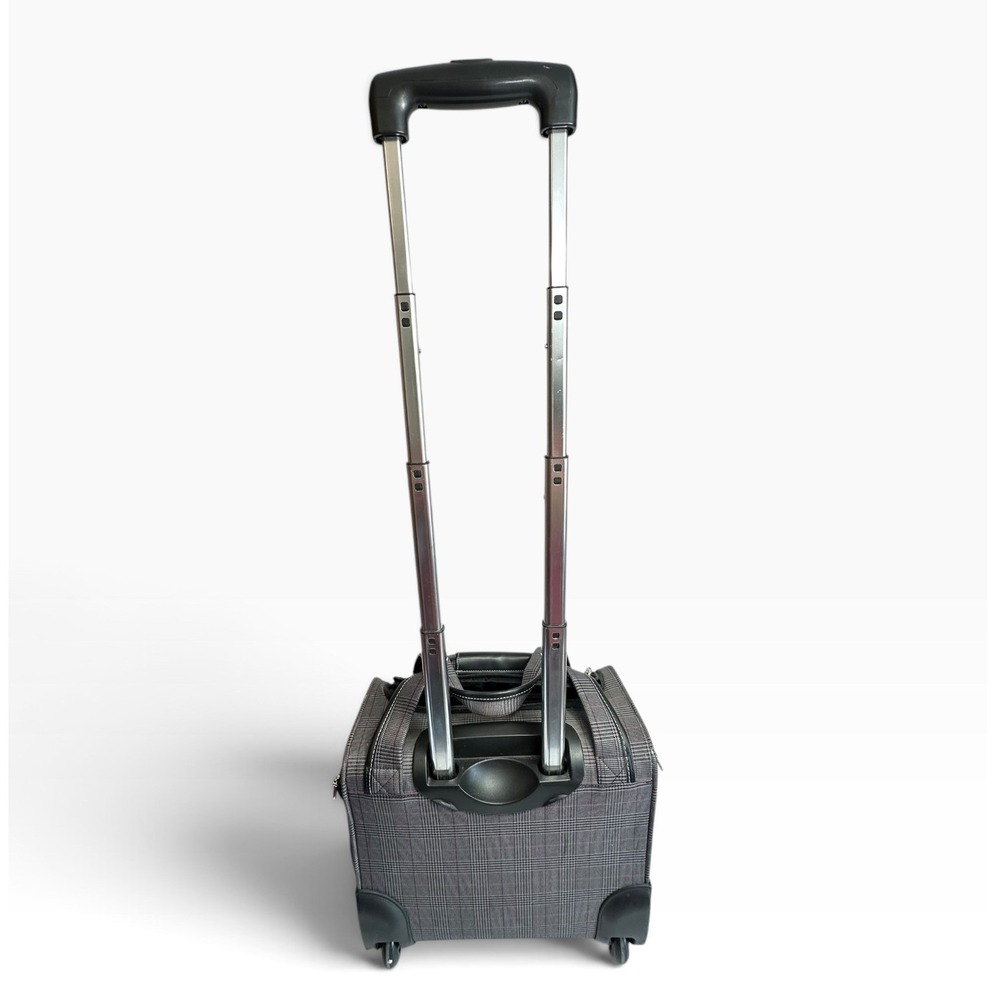 London Fog Devonshire 360UL Rolling Club Bag Unisex Carry On Grey Plaid CLEAN! - Picture 12 of 16